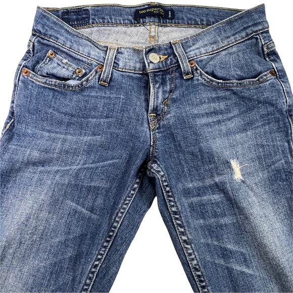 Levi's Too Superlow 524 Distressed Denim Blue Skinny Jeans Size 1 Medium - Picture 4 of 15